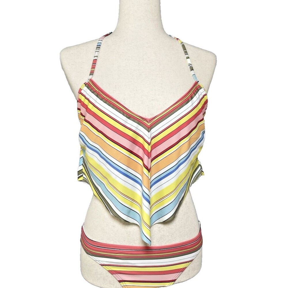 Vince Camuto NWOT womens colorful striped halter bikini swim set sz S summer